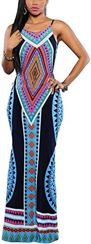 AOVCL Women's Summer Halter Tribal Printed Casual Beach Floral Maxi Dress