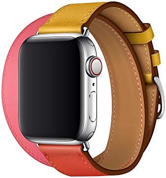 Balerion -Double Tour Watch Band,Compatible with Apple Watch, Soft Leather Bands for Apple iwatch 42mm&44mm case,Ambre/Capucine/Rose Azalee