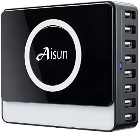 QI Wireless Charging, Aisun 8 Multi-port USB Charger with QI Wireless Charging Pad for iPhone 7/7 Plus, iPad, Samsung、Huawei and All QI-Enabled Devices
