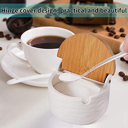 77L Sugar Bowl with Lid and Spoon, 8.52 FL OZ (250 ML) Ceramic Sugar Bowl for Home and Kitchen, White Sugar Dispenser Serving for Sugar, Salt, Spice and More