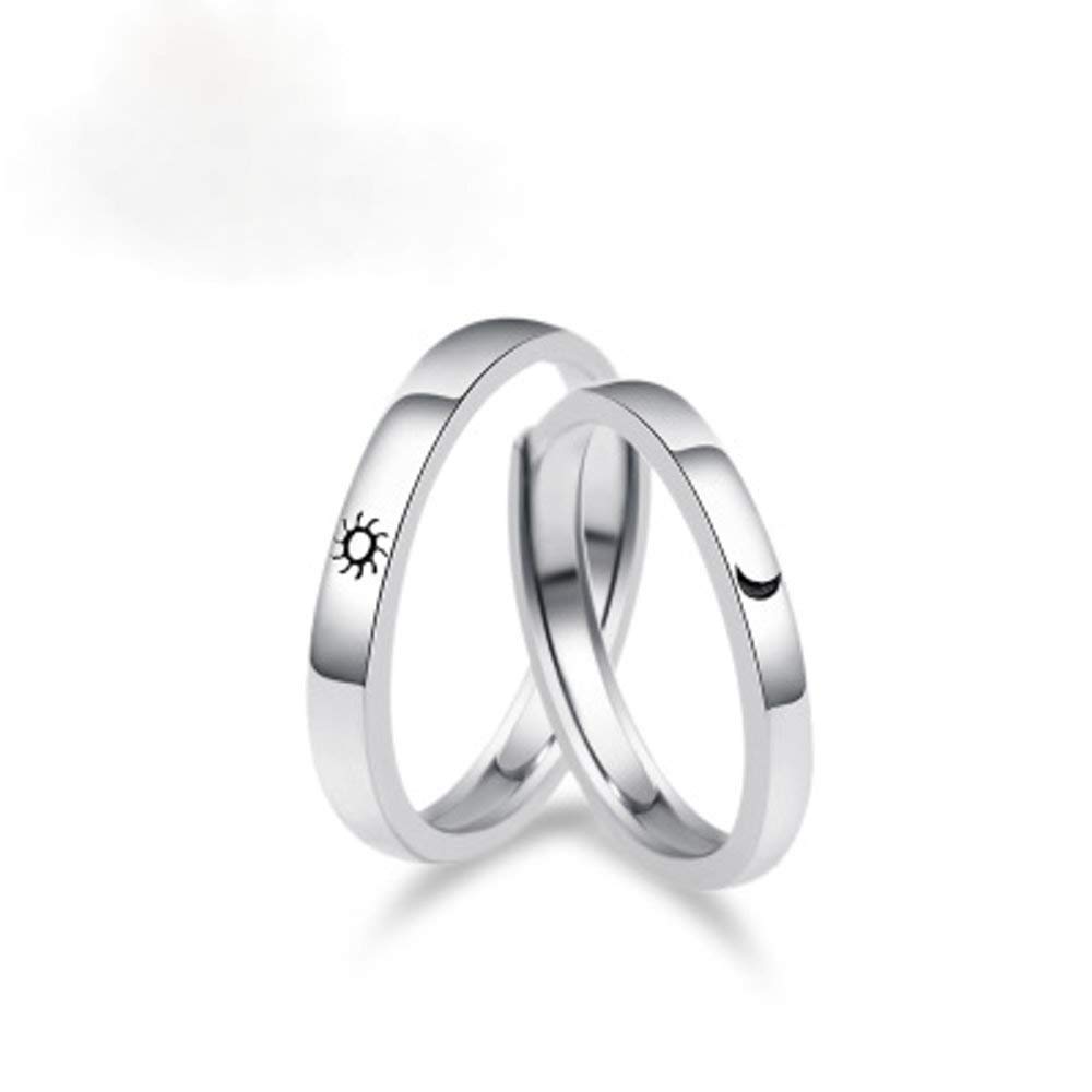 Sun and Crescent Moon Couple Rings Sterling Silver 925 Adjustable Minimalist Promise Engagement Wedding Ring Finger Band Sets Dainty Jewelry Gifts for Him and Her