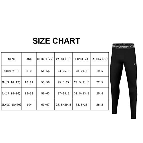 image for EZRUN Youth Boys' Leggings Thermal Base Layer Sports Soccer Tights Fle