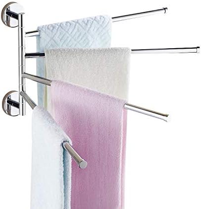 Swivel Towel Bar Stainless Steel 4-Arm Bathroom Swing Hanger Towel Rack Holder Storage Organizer Space Saving Wall Mount