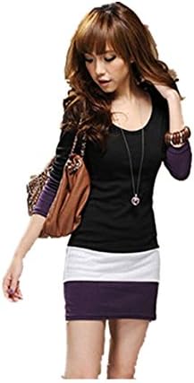 HN 1PC Womens Casual Long Sleeve Bodycon Stripe Cocktail Party Mini Dress (M, Black)