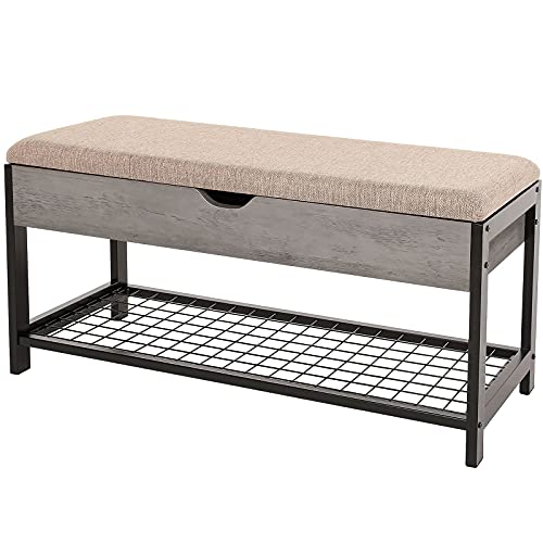 LGHM Industrial Shoe Storage Bench, Entryway Bench with Large Metal