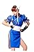 DAZCOS Women's US Size Game Fighter Cosplay Costume Blue Cheongsam with Hair Accessories and Waistband Halloween Costume(Medium)