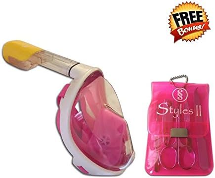 Styles II Fitness Snorkeling Mask - Anti-Fog Anti-Leak - Secure Fit with Best 180 Degrees Underwater View - with Free Bonus Styles II Manicure Set (Pink)