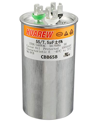 HUAREW 55+7.5 uF ±6% 55/7.5 MFD 370/440 VAC CBB65 Dual Run Start Round Capacitor for Condenser Straight Cool or Heat Pump Air Conditioner or AC Motor and Fan Starting: Industrial & Scientific