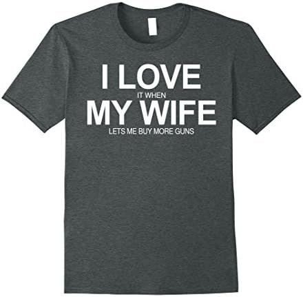 Mens Crew Neck T-shirt| I Love My Wife Guns XL Dark Heather