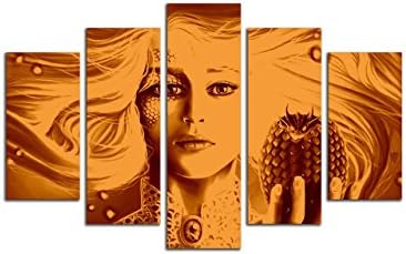 PrettyArt Modern 5pcs Fantasy Wall Art Daenerys Targaryen With Dragon Egg- Game of Thrones Emilia Clarke Poster Wall Decor Art Paintings on Canvas Stretched and Framed Ready to Hang for Home Decor