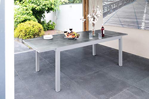 greemotion Ausziehtisch Monza, Glastischplatte, Keramiklook, 160/240 x 75 x 90cm, Silber / Grau – Bild 3