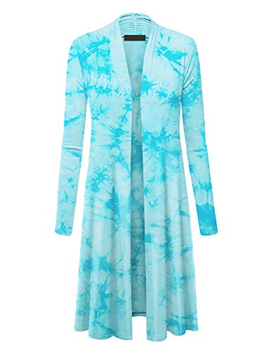 WSK1078 Womens Lightweight Tie Dye Open Long Maxi Cardigan XL Aqua