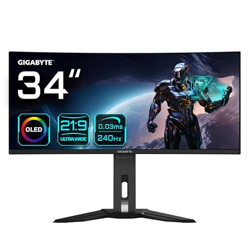 Gigabyte OLED WQHD Curved Gaming Monitor MO34WQC2-34 Zoll, 3440 x 1440, 240Hz, 0,03ms, KVM, 250 cd/m², FreeSync Premium Pro, DisplayHDR True Black 400, HDMI 2.1, Displayport 1.4