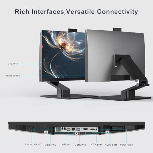 PC tout-en-un avec écran tactile Quad-Core N95 (jusqu'à 3,4 GHz), 16 Go de RAM, 512 Go SSD, écran tactile de 23,8 pouces, webcam pop-up, WiFi6 double bande, Bluetooth 5.3, souris et clavier filaires.