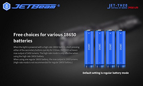JETBeam TH20 Ultra Bright Tactical Triple Switch XHP70.2 LED Flashlight - 3450 Lumen - Using one 18650 battery