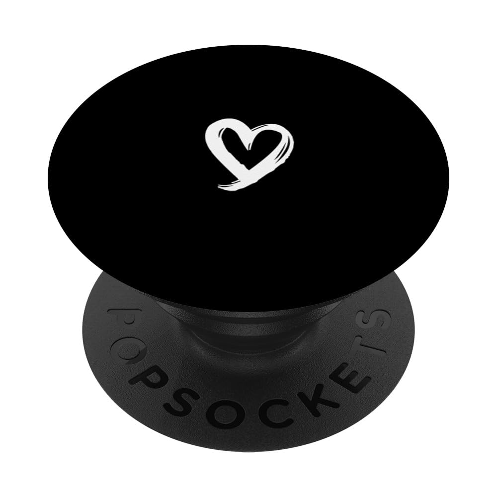 White Minimalist Heart Black PopSockets Adhesive PopGrip