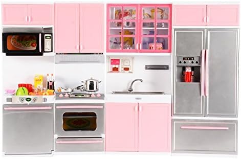 Emorefun Battery Powered Modern Kitchen Play Kitchen Set Pretend Play Kitchen Toys for Kids with Sound and Light