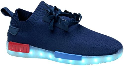 LED Light Up Shoes Mesh Trainers 11 Color Patterns, USB Rechargeable Sport Shoes, Sneakers for Men, Women, Boys, &amp; Girls - Sizes 25-46 (34EU/ 1.5-2 US Little Kid, Navy (Laces))