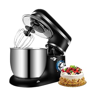 HIZQ Batidora Amasadora Batidora De Pie Tazón De Acero Inoxidable Mezclador De Alimentos De Cocina De 6 Velocidades Batidora De Huevo Crema Amasadora De Masa Amasadora De Pan,Negro
