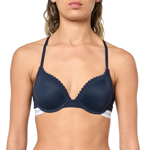 Tommy Hilfiger Women's Mesh RIC-Rac Trim Logoband Push-Up Micro Bra, Sky Captai…