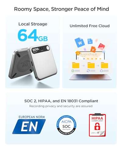 BOYA Notra AI Voice Recorder,Ambient/Phone Call/Bluetooth Capture, AI Transcription&Smart Summary, Support 140+ Languages, 64GB Storage, Magnetic Note Taker for Meetings,Lectures,Interviews(Sliver)