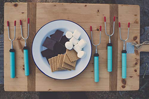 Extendable Rotating Marshmallow Roasting Sticks | Set of 5 Telescoping Forks - Free Bag | Safe, Fun Smores & Hot Dog Stainless Steel Long Camping Skewers | Campfire BBQ Cookware Accessories (Renewed)