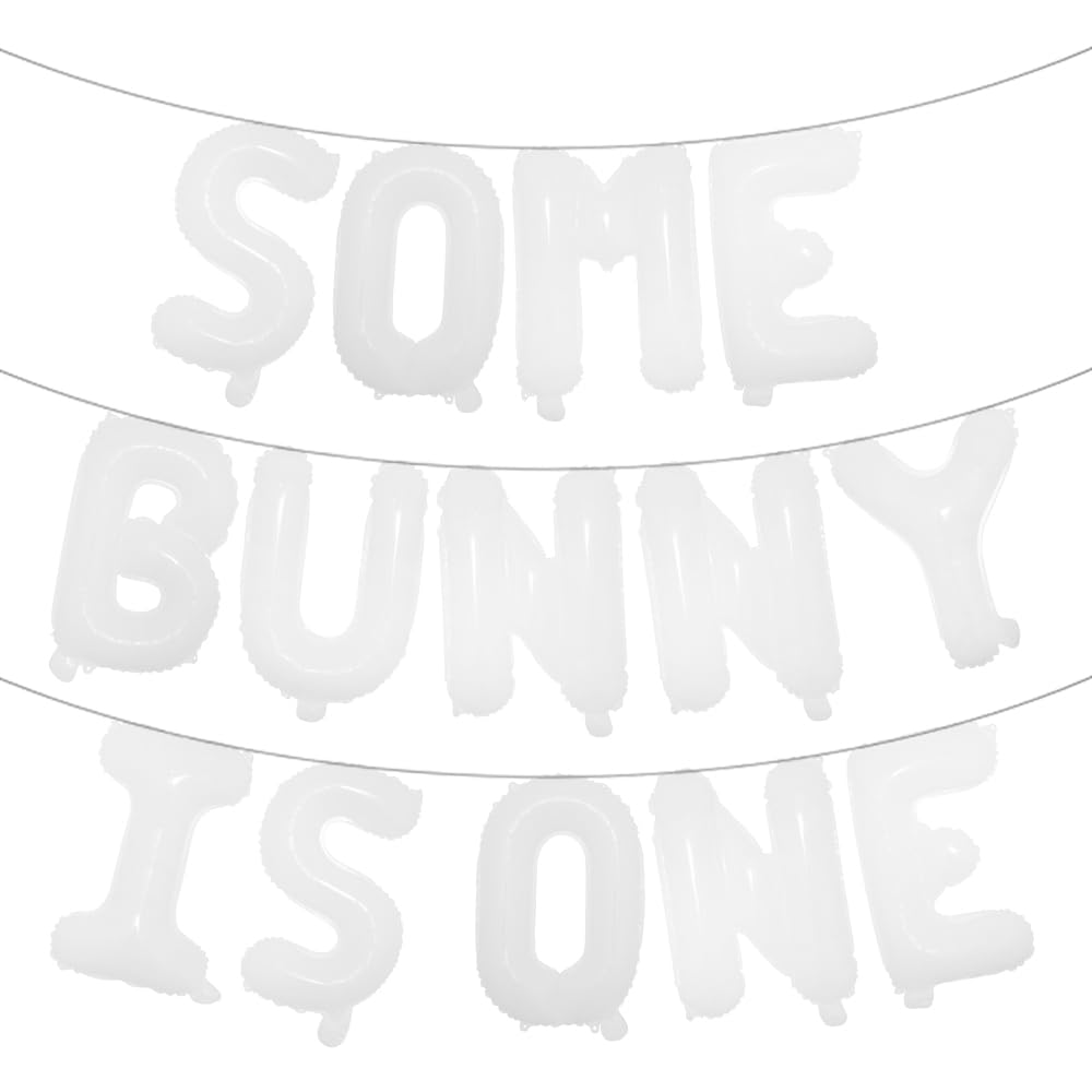 Photo 1 of Some Bunny Is One First Birthday Party Supplies Balloons Happy Birthday Banner for Spring Easter Rabbit Themed Baby Girls 1st Bday Baby Shower Decorations (SOME BUNNY IS ONE White)