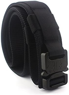 MOLLE Military Tactical Belt, Special Troops Outdoor Heavy Duty Training, No Holes Nylon Utility Riggers Belt with Metal Buckle for Men (M, Black)