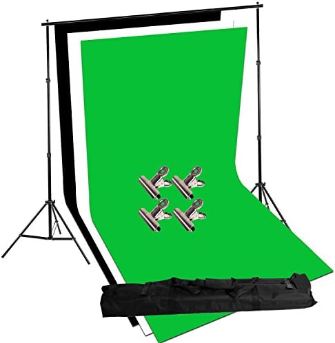 VOLKWELL 6.6x10ft(2x3M) 3PCS Backdrops, 6.6x10ft(2x3M) Adjustable Backdrop Stand Support, Photography Non Woven Background, Photo Studio Kit, Free Carrying Bag (Black White Green)