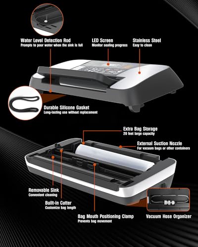 OidoZac Professional Vacuum Sealer (95 kPa) for Food - 12 in 1 Vacuum Sealer with Double Welding - Easy-Lock System - Integrated Paper Cutter and Removable Drip Tray