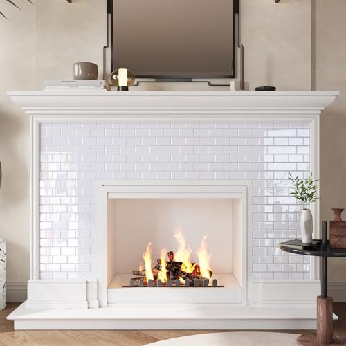 CRE8TIVE Peel and Stick Tile Backsplash 12x12 Inch - PU Gel Surface Ceramic Look Subway Tile, Self-Adhesive Removable PVC Tiles for Kitchen Backsplash, Bathroom, Laundry Room (4-Pack, Pure White)