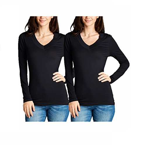 Tobeinstyle women s long sleeve v-neck t-shirt