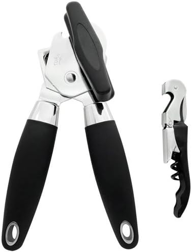 WOANI Stainless Steel Manual Can Opener Bonus Wine Opener - Built in Bottle Opener No Sharp Edges Soft Good Grips Handle Kitchen camping Tool