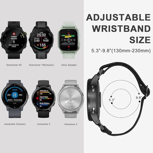 Wizvv 5 Pack 20mm Bands Compatible with Garmin Vivoactive 5/3/Forerunner 55/165/245/645 Music, Nylon Watch Strap for Venu/Sq/2 Plus/Sq Music/Sq 2 for Women Men