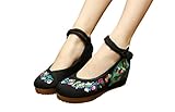 AvaCostume Womens Embroidery Flower Casual Oxfords Sole Party Dress Shoes, Black, 40