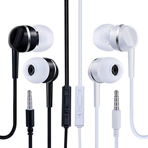 Earphones with Volume Control, Costyle 2 Pack Pure Nylon Braided In-ear Noise Isolating Earbuds Headphones with Microphone Remote I/N Switch Button for iPhone, Samsung, iPod, Walkman(Black+White)