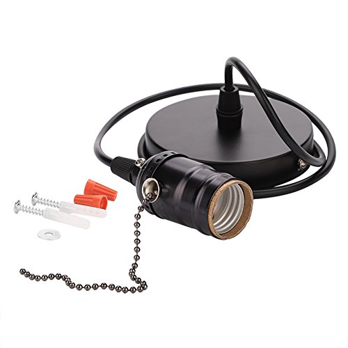Vintage Light Holder, E27 Retro Elegant Industrial Wall Pendant Ceiling Mounted Stand Light Lamp Bulb Base Holder Socket Lighting Screw with Pull Chain Switch(Black)