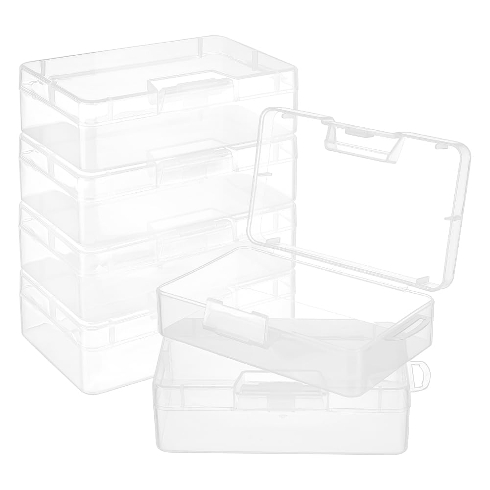 BENECREAT 6Pcs Rectangle Plastic Container Box, 16x9x4.5cm Small Clear Storage Organizer with Lids for Beads, Jewelry, Small Craft Accessories Office Supplies
