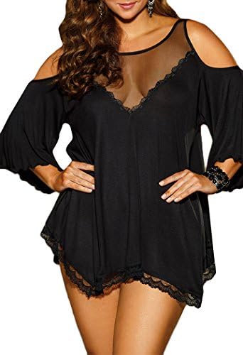 BOBOVIIA Womens Plus Size Sexy Lingerie BabyDoll Sleepwear Nightwear Shirt Lace Dress See Through Nightgowns Sleepshirts(Black,M)