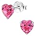Hypoallergenic Sterling Silver Pink Crystal Heart Stud Earrings for Kids (Nickel Free)
