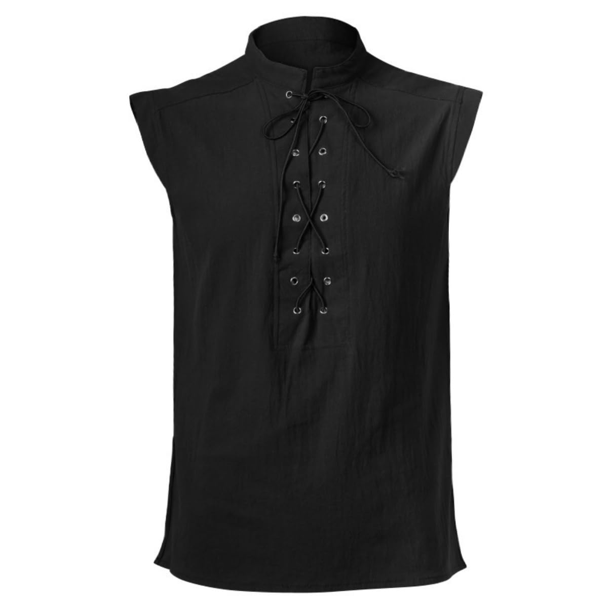 Men's Sleeveless Henley Vest, Vintage Steampunk Gothic Viking Pirate Lace-up Shirt, Traditional Waistcoat Drawstring Pirate Costume, Plus Size Medieval Linen Cotton Casual Top for Halloween Cosplay