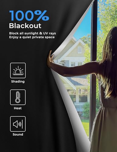 Sumobaby Blackout Curtains for Bedroom Portable 42"x60",No Drill Black Out Shades with Upgraded Hook&Loop Tapes,100% Blackout Window Cover,Thermal Insulated Blinds for Bedroom,Nursery(1 Panel,Black)
