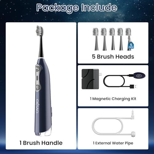 Electric Toothbrush with Water Flosser for Adults, 3-in-1 Sonic Brush & Floss Combo, Cordless Oral Irrigator with 5 Brush Heads, 3 Modes, 30-Day Battery, Travel Toothbrush for Braces, Sensitive Gums
