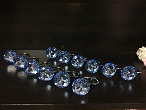 Xshelley Acrylic Diamond Shower Curtain Hooks Rings - Cute Crystal Gems Bling Rhinestones Bath Bathroom Accessories Set of 12pcs (Blue)