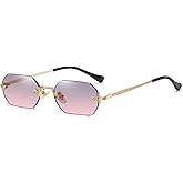 WDZAYXC Retro Rimless Sunglasses for Women Men Rectangle Sunglasses