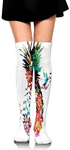 Hizhogqul Geometric Bright Pineapple Bursting Into Scattering Birds In Flight Women's Fashion Over The Knee High Socks (60cm)