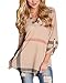 Akery Women's 3/4 Sleeve Casual Plaid Shirt Blouse Tops,Pink,Medium