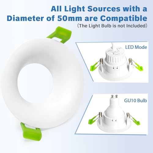 Aulaiyi Support Spot Encastrable GU10, Cadre Spot LED Encastrable Deep Design avec Douille GU10, Sans Ampoule, Blanc Mat, Spot Plafond Rond pour Salle de Bain & Cuisine, Trou 70-80 mm, Lot de 12