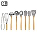 Silicone Kitchen Utensils - 8PCS Cooking Utensils Set with Natural Bamboo Wood Handle for Nonstick Cookware,Best Kitchen Tools for Gift,Grey