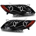 SPPC Projector Headlights Black Assembly Set (CCFL Halo) For Toyota Camry - (Pair) Driver Left and Passenger Right Side Replacement